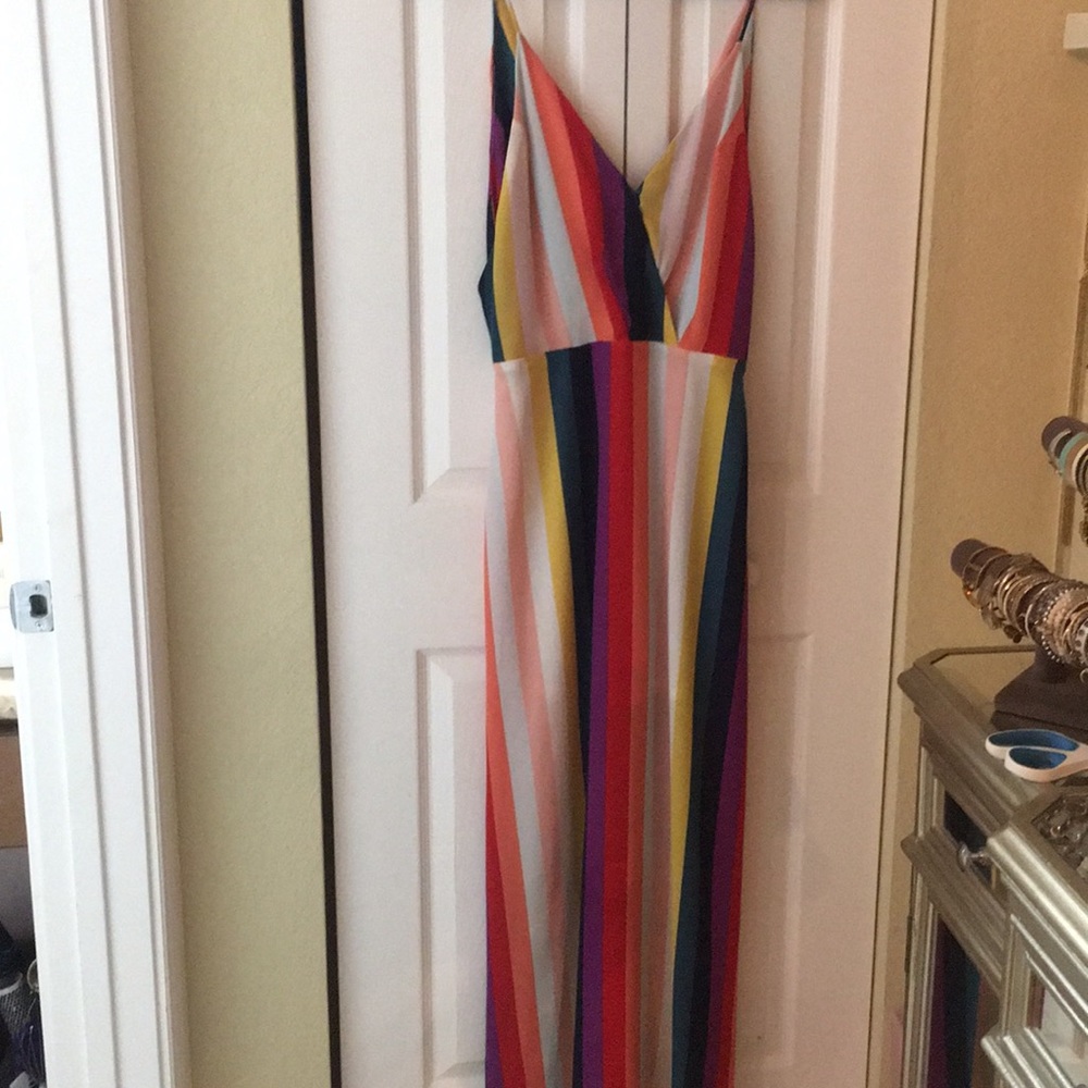 Striped v neck maxi raceback low cut dress
